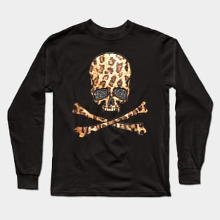 Leopard Skull Cheetah Skull Cross Bone Long Sleeve T-Shirt